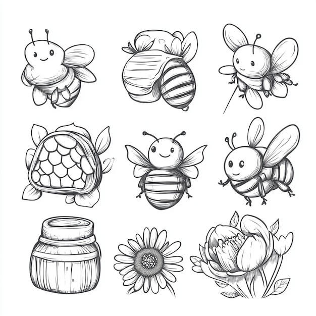 Vector cartoon honey bee vector illustration set