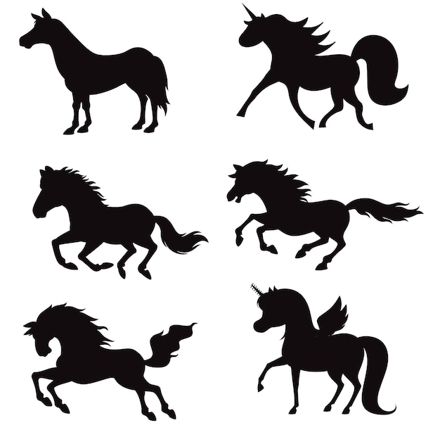 Cartoon horse running isolated Vectors Silhouettes