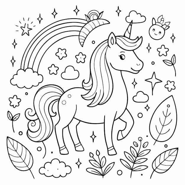 Vector a cartoon of a horse with a rainbow on the top