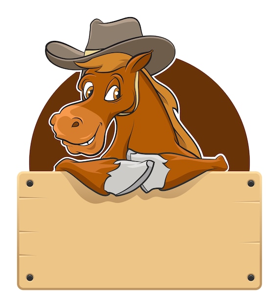 Cartoon horse with wooden board