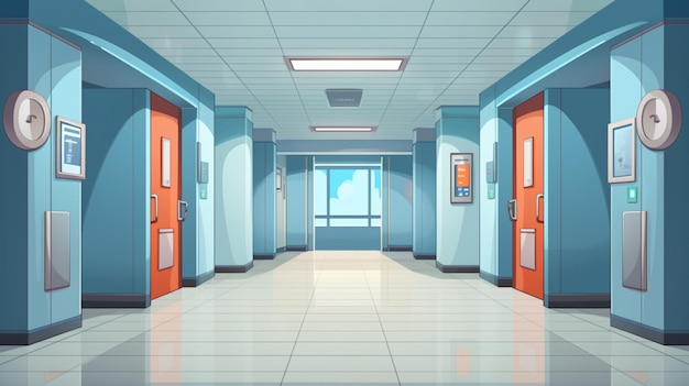 Vector a cartoon of a hospital room with a sign that says quot emergency exit quot