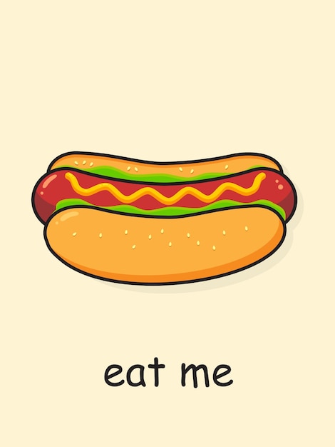 Cartoon Hotdog Postcard Eat me Vector illustration