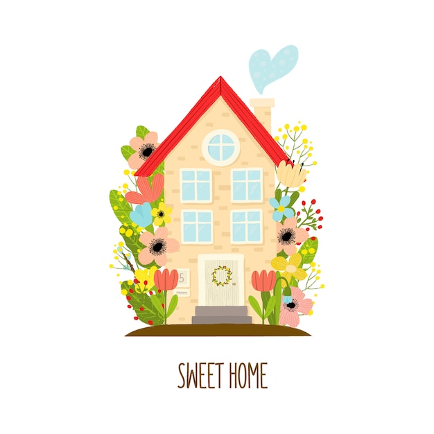 Cartoon house in flat style isolated on white background. Stay at home