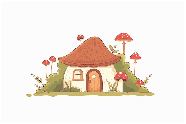 Vector cartoon house made of mushrooms childrens illustration for books