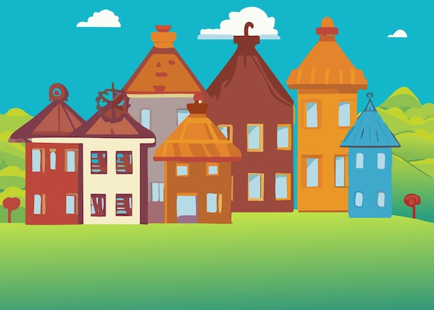 Cartoon houses in the city Vector illustration in flat style