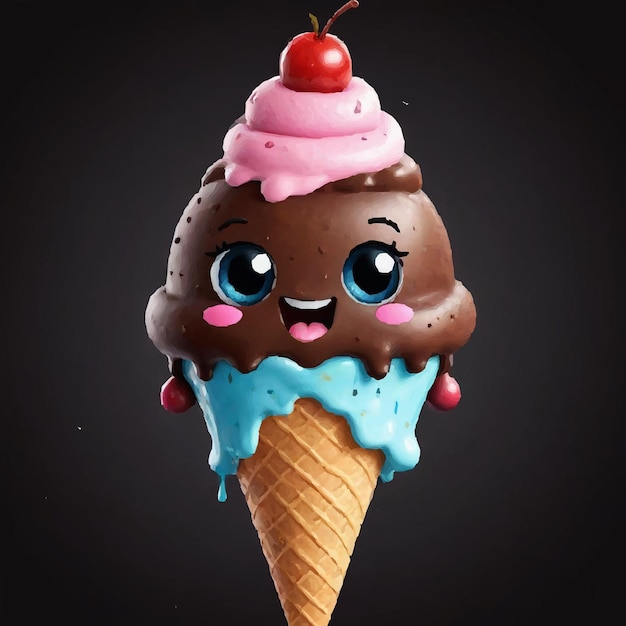 Cartoon ice cream cone with a little girl on it