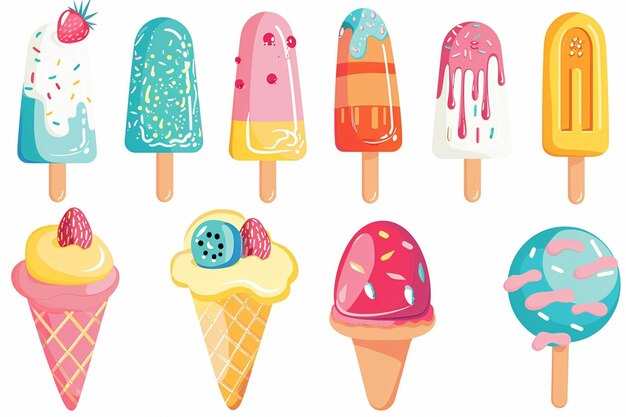 Vector cartoon ice cream popsicle set