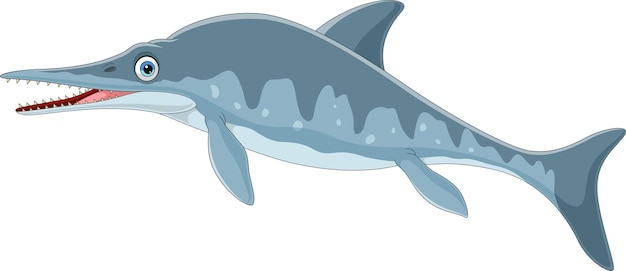 Cartoon ichthyosaurus on white background