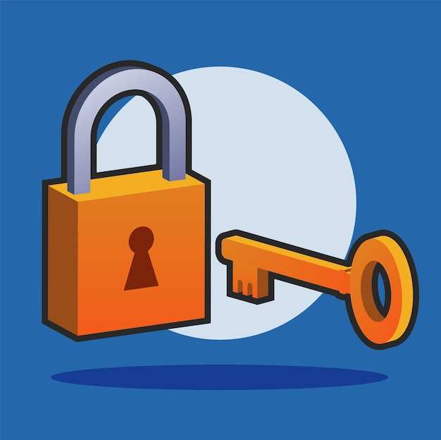 cartoon icon illustration of a padlock with key