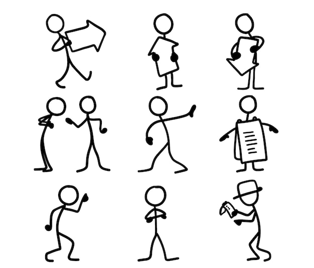 Vector cartoon icons set of sketch little vector people.