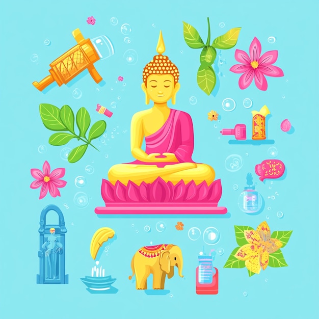 Cartoon Icons for Songkran Festival