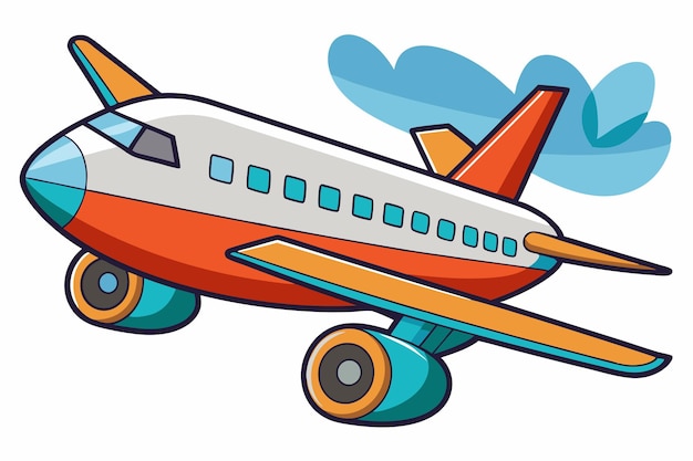 Vector cartoon illustration of an airplane flying in the sky