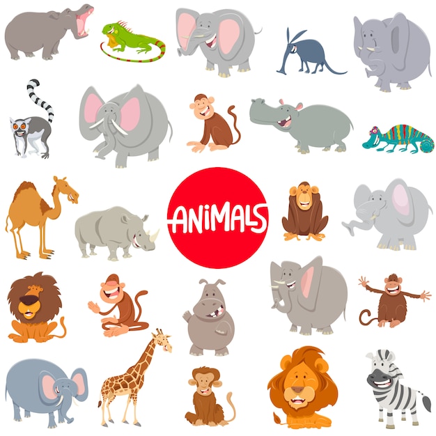 Cartoon Illustration of Animal Characters Large Set