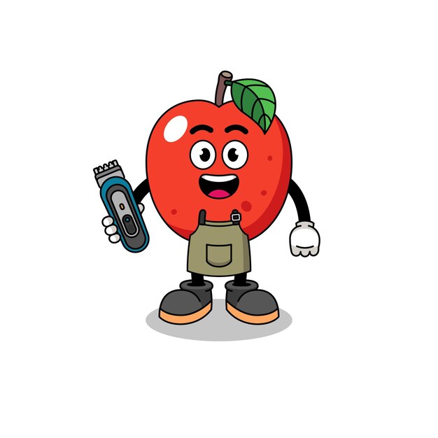 Cartoon Illustration of apple as a barber man character design