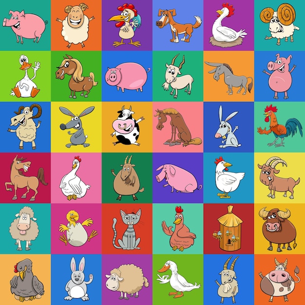 Cartoon illustration of background or pattern or decorative paper design with farm animals