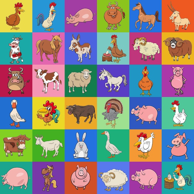 Cartoon illustration of background or pattern or decorative paper design with farm animals