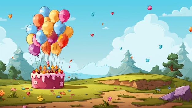 a cartoon illustration of balloons with the words  happy birthday  on the top