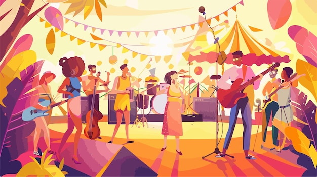 a cartoon illustration of a band playing music