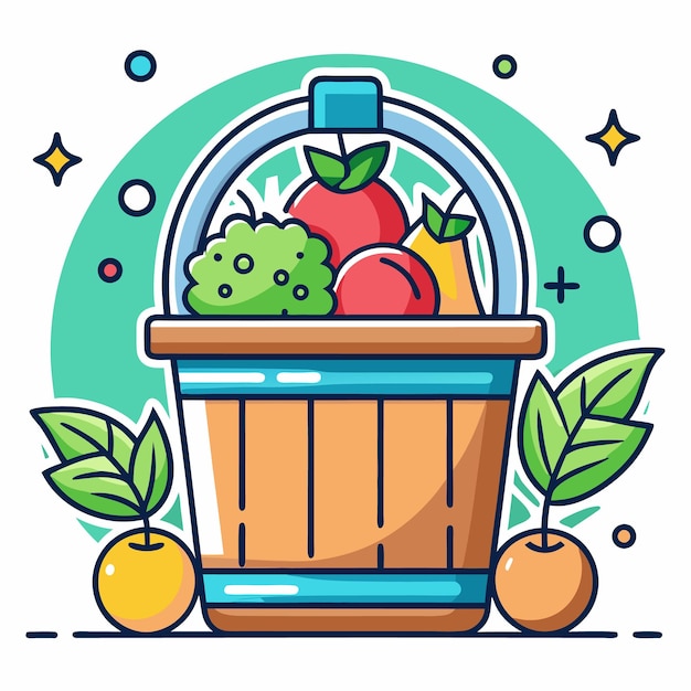 Vector a cartoon illustration of a basket full of fruit