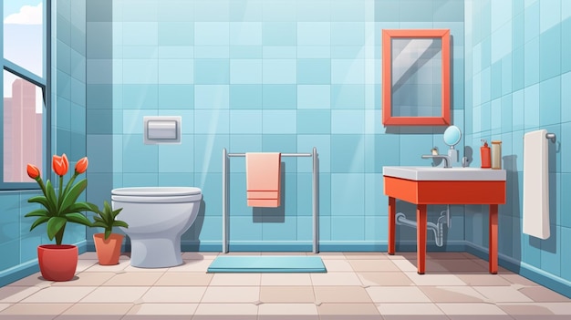 Vector a cartoon illustration of a bathroom with a toilet and sink