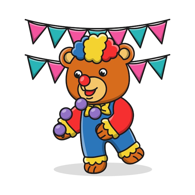 Vector cartoon illustration of a bear clown