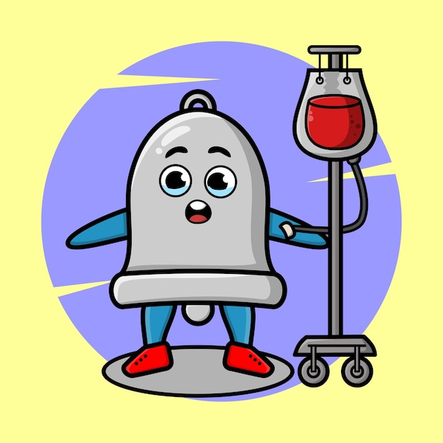 Cartoon illustration of bell having blood transfusion with cute modern style design