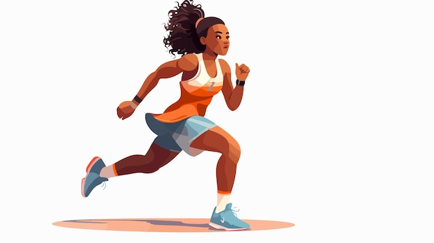 Vector cartoon illustration of black woman playing basketball