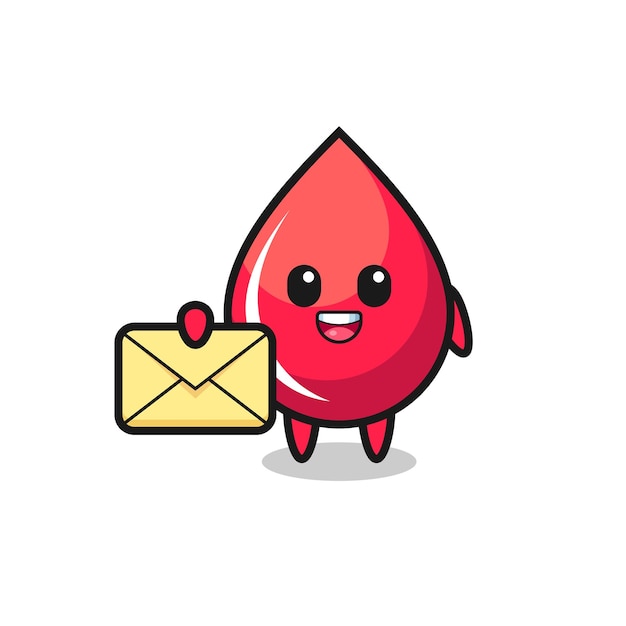 Cartoon illustration of blood drop holding a yellow letter , cute style design for t shirt, sticker, logo element