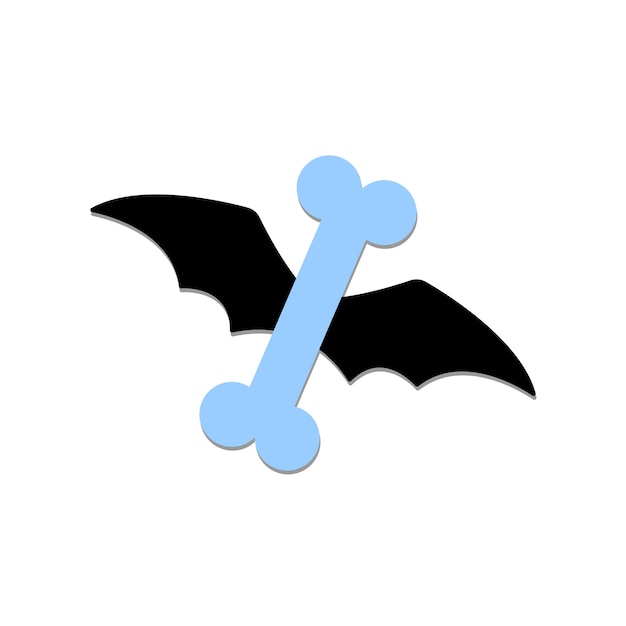 Cartoon illustration of a blue bone on the wings of a bat Vector image