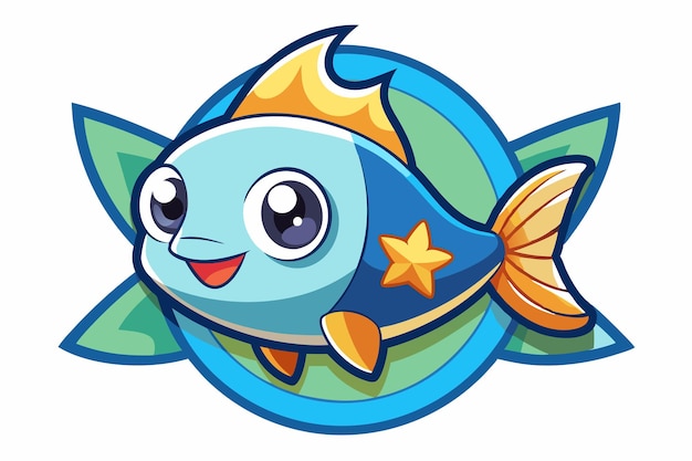 Vector cartoon illustration of a blue fish with a yellow star