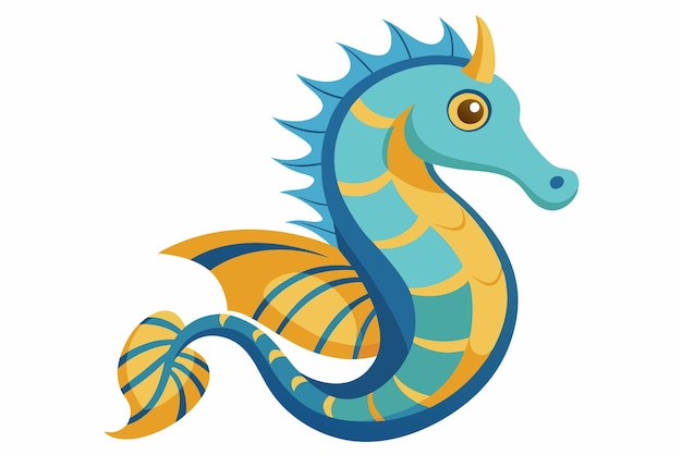 Cartoon Illustration of a Blue and Yellow Seahorse