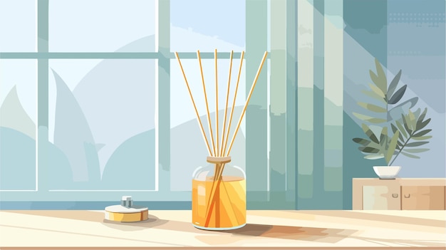 Vector a cartoon illustration of a bottle of orange juice with a bunch of sticks in it