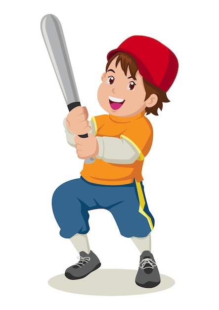 Cartoon illustration of a boy holding a baseball bat