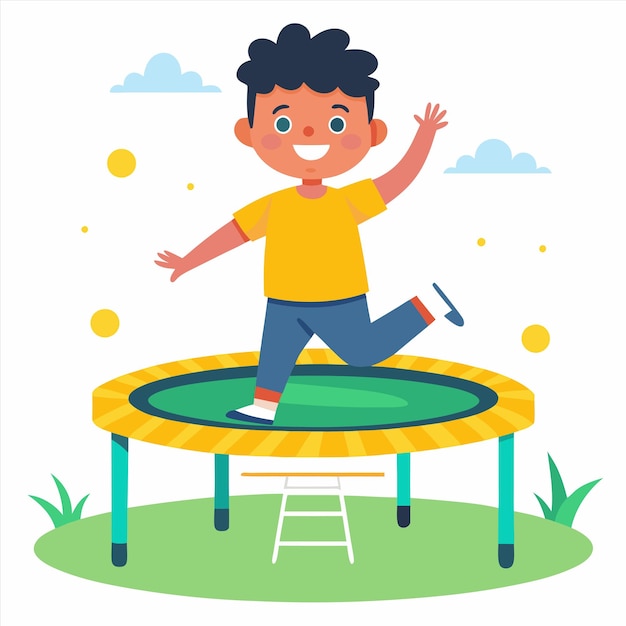 Vector a cartoon illustration of a boy jumping on a trampoline