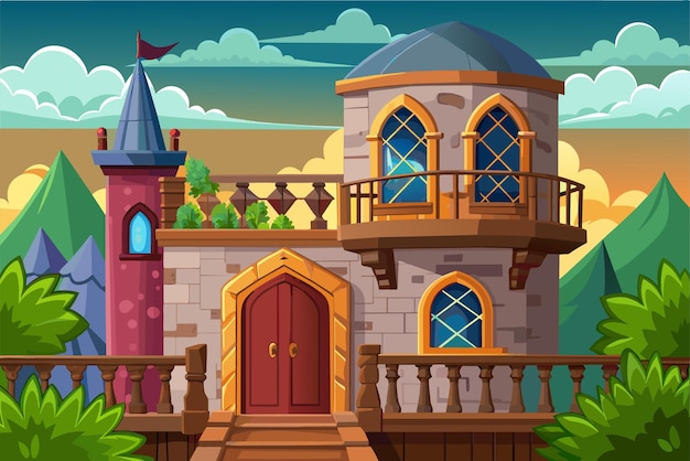 A cartoon illustration of a castle featuring a red door on a balcony Illustrate the concept of customer segmentation in digital advertising