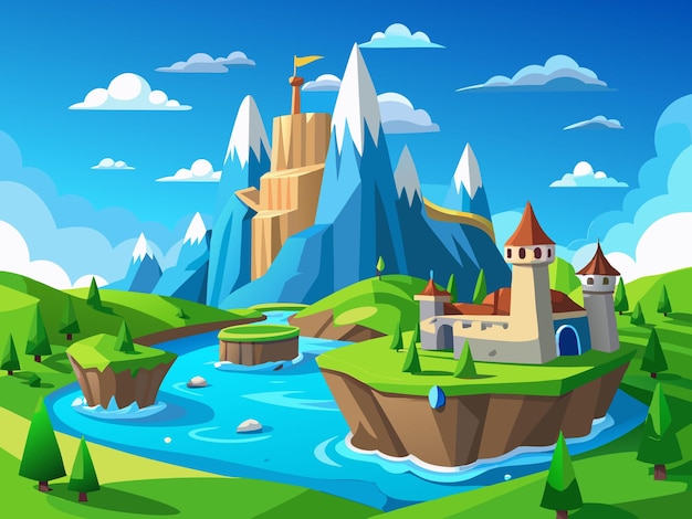 a cartoon illustration of a castle with a castle on the top