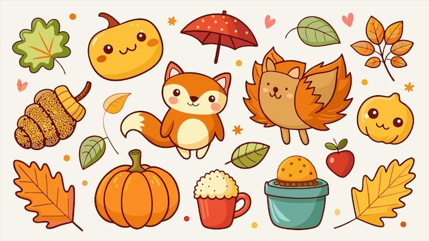 Vector a cartoon illustration of a cat and pumpkins with a cat and the words pumpkins