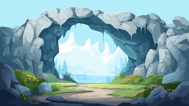 Vector a cartoon illustration of a cave with a waterfall in the background