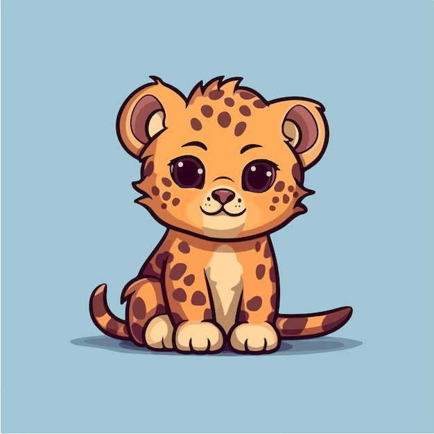 Cartoon illustration of a cheetah sitting on a blue background.