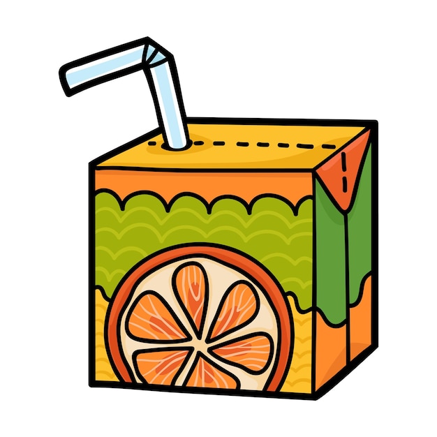 Cartoon illustration for children Juice box with straw