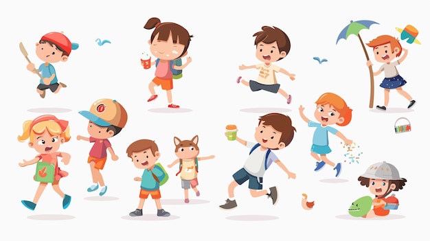 a cartoon illustration of children running and having fun