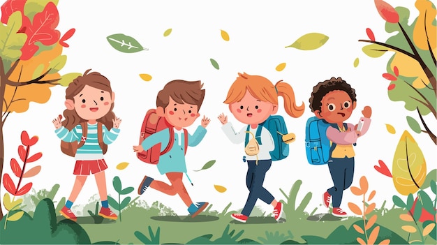 a cartoon illustration of children with backpacks and backpacks