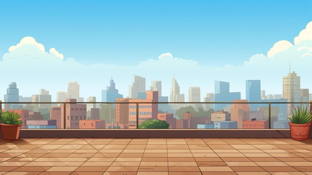 a cartoon illustration of a city with a view of the city