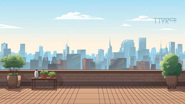 a cartoon illustration of a cityscape with a view of the city