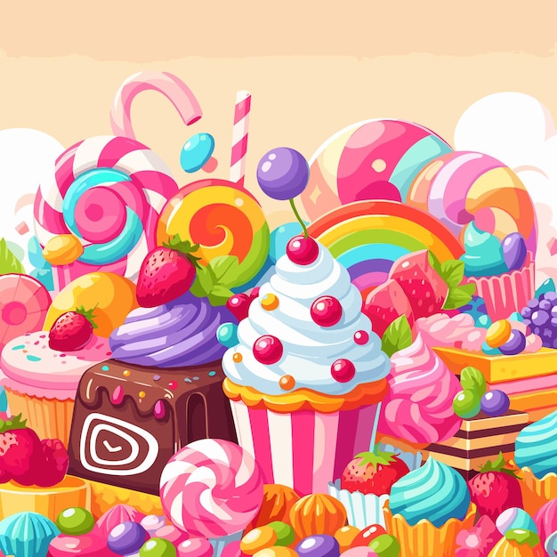 a cartoon illustration of a colorful cupcake with the word quot heart quot on it