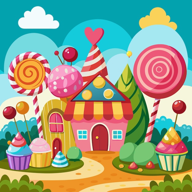 Vector a cartoon illustration of a colorful house with a big heart on the top