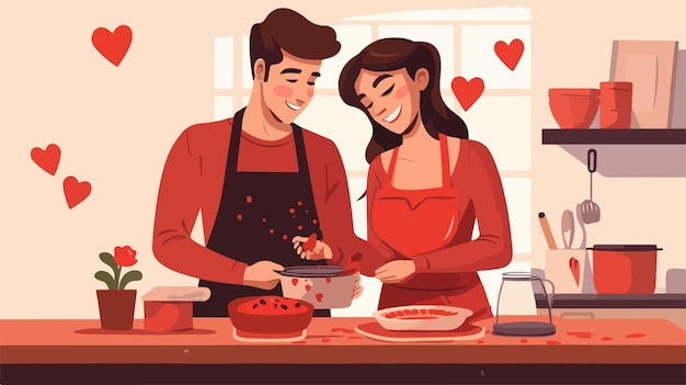 Vector a cartoon illustration of a couple cooking together