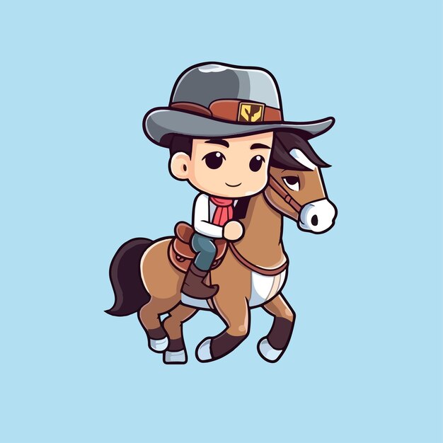 Vector cartoon illustration of a cowboy riding a horse.