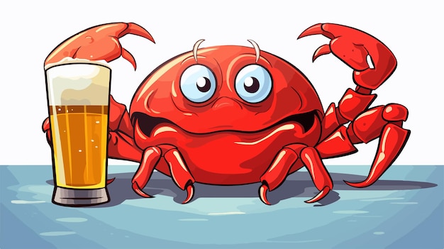 a cartoon illustration of a crab and a glass of beer