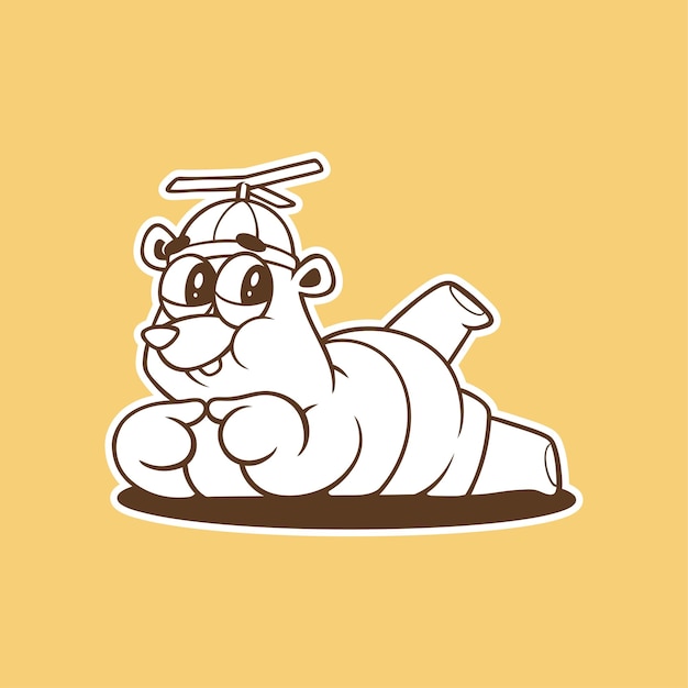 Cartoon illustration of a cute bear wearing a propeller hat in a funny pose